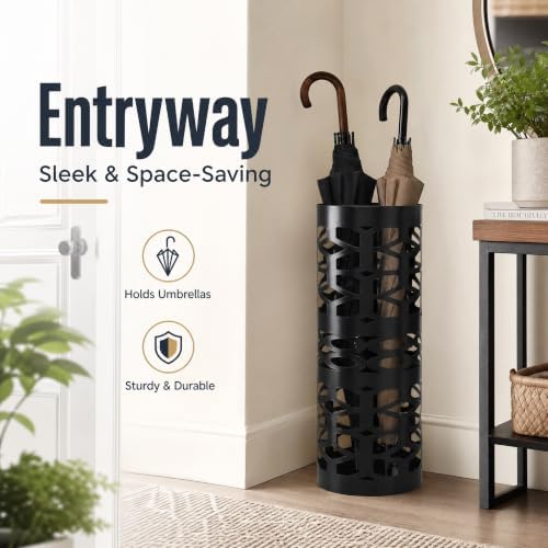 ZENFUN Umbrella Stand, Black Metal Umbrella Holder Freestanding, Cane Walk Stick Holder, Round Umbrella Rack for Entryway, Home, Office, 5.9 x 5.9 x 15.7 Inches - Image 6