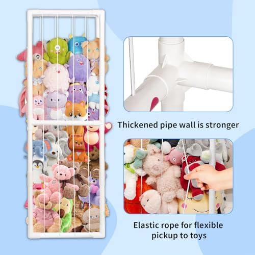 Stuffed Animal Storage, Kids Toy Zoo Storage Organizer with Elastic Band, Thicken PVC Tube Large Stuffed Animals Holder for Nursery Playroom Bedroom Room Furniture Plush Storage(White) - Image 3