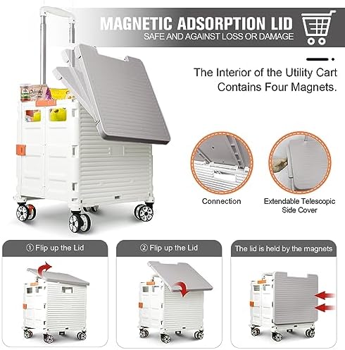 FELICON SELORSS Folding Utility Cart Portable Rolling Crate Handcart-White - Image 2
