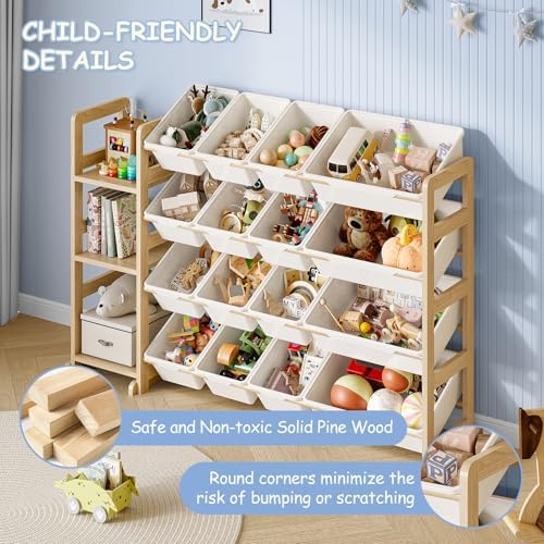 EXPERLAM Toy Storage Organizer, Toy Storage Shelf with 3 Shelves and 16 Storage Bins (12 Small + 4 Large), 3-in-1 Kids Bookshelf for Kids Rooms, Playroom, Nursery, White - Image 5