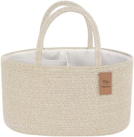19L Baby Diaper Caddy Organizer, 16.8"x9.8"x9" Cotton Rope Diaper Basket, Changing Table Storage Caddy With Removable Divider, Baby Basket for Nursery, Car, Diapers, Baby Shower Gifts for Newborn by Degeyoyo
