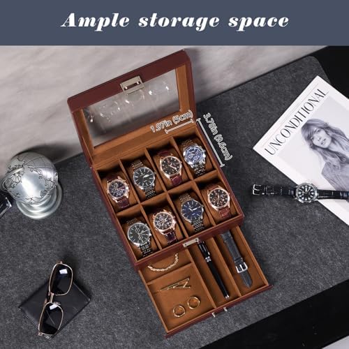 ProCase Watch Box, 8 Slot Watch Display Case with Drawer -Espresso - Image 2