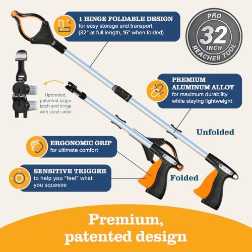EZPIK Pro 32" Foldable Grabber Reacher Tool for Seniors - Grabbers for Elderly Reaching Tool Heavy Duty Pickup Trash Picker Upper Equipment - Claw Grabber Stick for Reaching Aids, Weed Gripper - Image 6