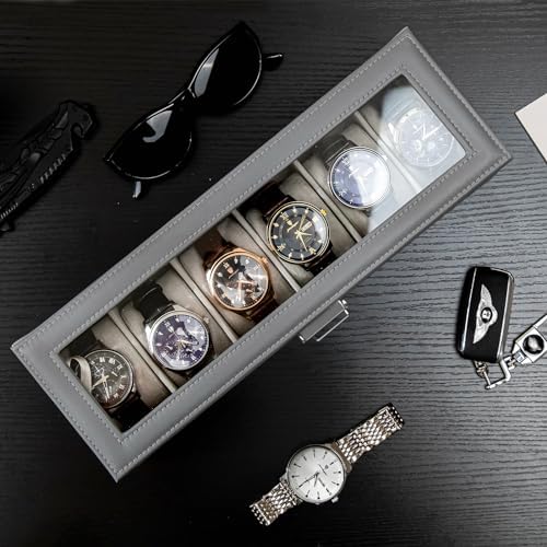 ProCase Watch Box, 6 Slot Watch Display Case with Drawer -Grey - Image 2