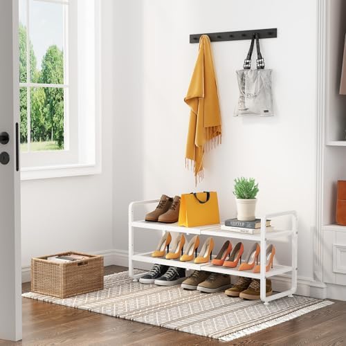 Expandable Metal Shoe Rack for Closet, Entryway & Garage, 2-Tier, White - Image 2