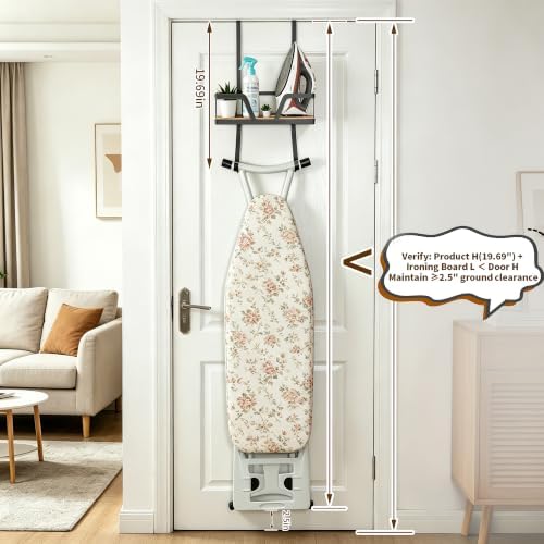Over The Door Ironing Board Hanger Wall Mount with Wood Shelf, 40 LBS - Image 2