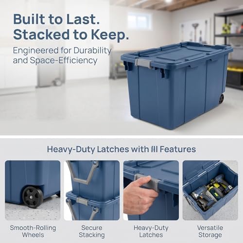 2 Pack 40 Gallon Industrial Storage Bin with Wheels and Pull Handle - Image 4