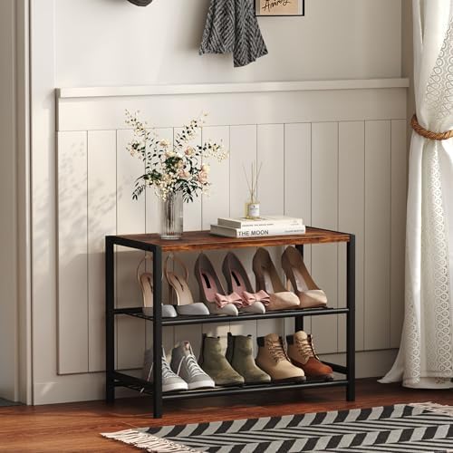 Yusong Shoe Rack Organizer, 3 Tier Industrial Shoe Storage Shelf for Closet Entryway, Narrow Sturdy Metal Shoe Shelves, Rustic Brown - Image 4