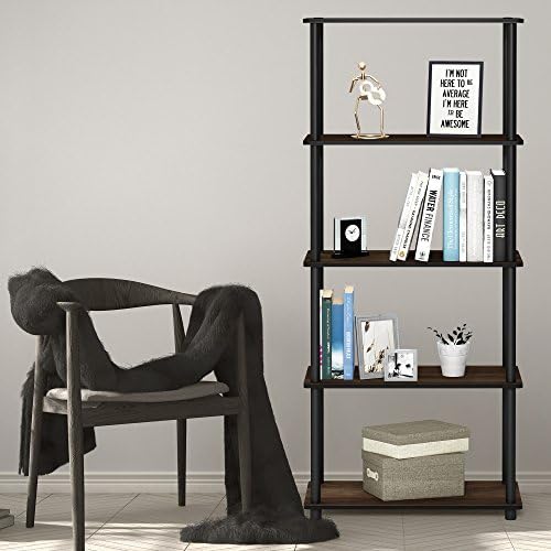 Furinno TURN-N-TUBE Storage Shelves, 5-Tier Book Shelf, Corner Shelf, Toolless Open Shelves, for Organization and Storage, Living Room, Garage, Home Office, Columbia Walnut - Image 2