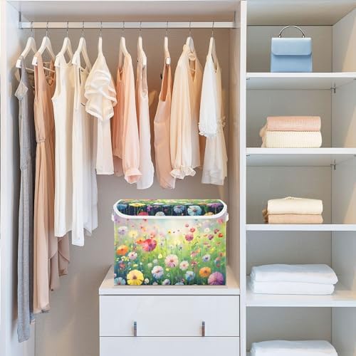 Colorful Flowers Storage Bins with Lids and Carrying Handle,Foldable Storage Boxes Organizer Containers Baskets Cube with Cover for Home Bedroom Closet Office - Image 6