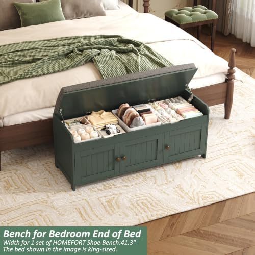 HOMEFORT 41.3" Shoe Bench with Lift Top Storage, Entryway Bench with Cushioned Seat, Wooden End of Bed Bench, Shoe Cabinet Bench with Hidden Storage Space, for Bedroom, Hallway,Green - Image 4
