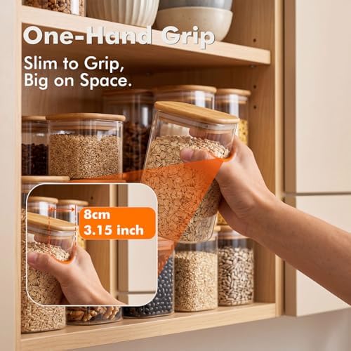 6-Pack 0.7Qt Small Rectangle Glass Storage Jars with Bamboo Lids - Image 4