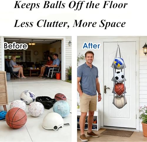 4-Tier Mesh Ball Storage Organizer, Basketball Holder for Garage, Sports Ball Storage for Basketballs, Toys and Snacks - Image 4