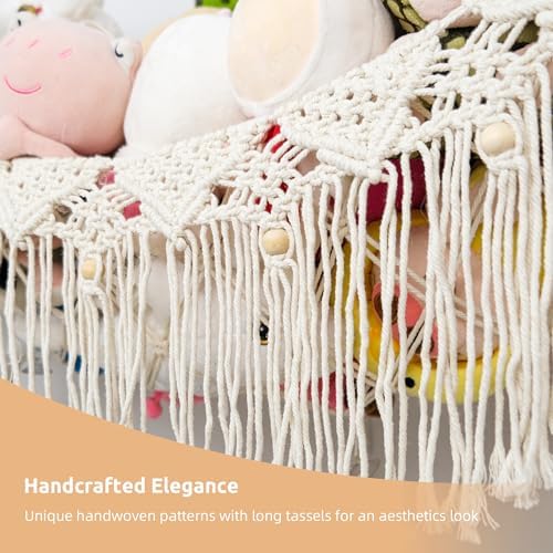 Large Stuffed Animal Net or Hammock, Stuffed Animal Storage Macrame Toy Hammock Hanging Net for Stuffed Animals Corner, Plushie Net Hammock Toy Organizer for Boho Kids Room Nursery Playroom - Image 3