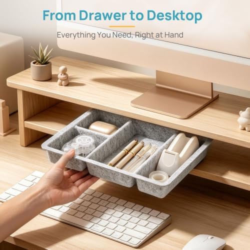 Vtopmart 2Pack-4Compartment Felt Desk Drawer Organize Storage Bins, Grey - Image 6