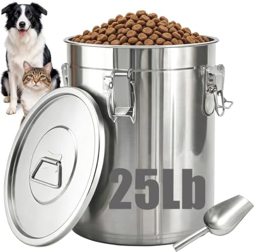 25Lbs 304 Stainless Steel Dog Food Storage Containers with Scoop by YinCukiEle