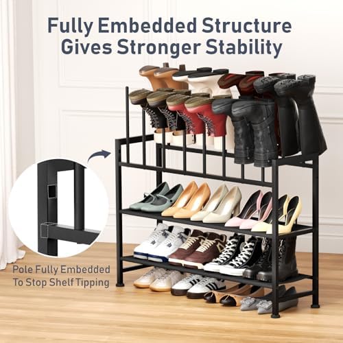 DIMJ Boot Rack 4-Tier - Black Metal Boot Storage Rack for Tall Boots Organizer Tall Boots, Multiuse Shoe Rack for Boots, Sneakers, High-Heel, Entryway, Fit for 8 Pairs, Black - Image 5