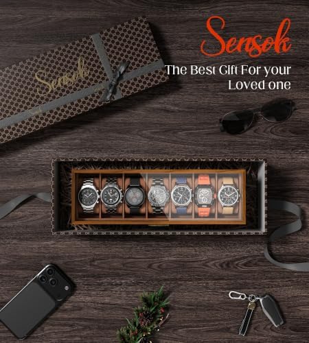 Watch Case Box for Men - Ultra-thin Frame Wide Display 7 Slots 2-Layer Wood Grain Watch Storage Organizer with Jewelry Drawer, Real-glass Display Case Collection Box Gift for Dad Husband - Image 6