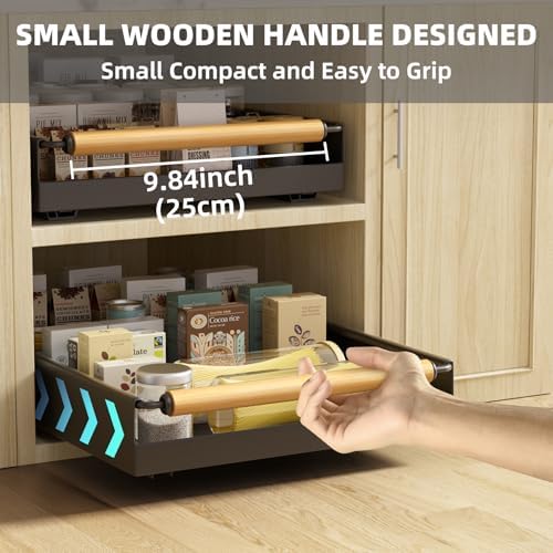 2 Pack 15.3'' Deep Expandable Slide Out Cabinet Shelf No-Drill Pull Out Drawer with Nano Film Adhesive, Heavy Duty Pull Out Tray for Kitchen, Pantry & Bathroom, Black - Image 2