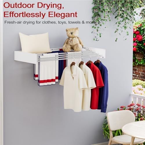 Wall Mounted Drying Rack 40", Foldable Laundry Drying Rack with Stainless Steel Rods, Retractable Laundry Space Saver for Indoor & Outdoor Use, Include Wall Template - Image 3