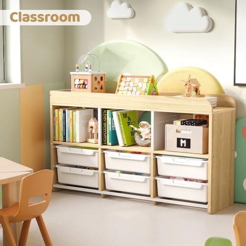 Classroom Storage Organizer with 6 Bins, 3 Shelves and Pegboard, White - Image 5