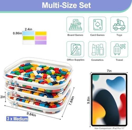 3 Pack Clear Hard Shell Zipper Cases, Hard Snack Case, 9.84 x 7.87 in - Image 2