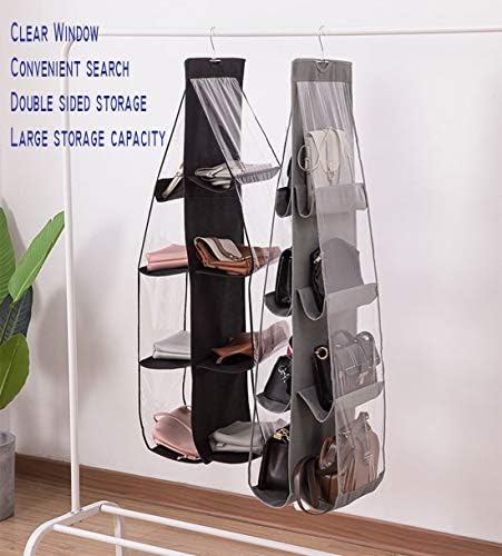 AARAINBOW 2 Packs Hanging Handbag Purse Organizer for Closet, Womens Purse Storage Organizers, Hand Bag Organizer Holder 8 Pockets Space Saving, 46 L x 13.8W (C-Gray Pink) - Image 6