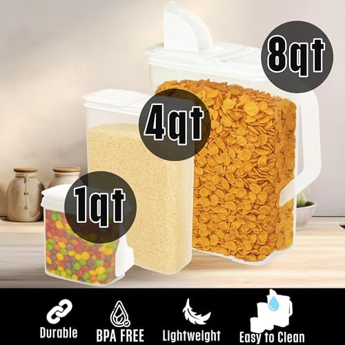 Buddeez Cereal Buddy Food Storage Dispenser - Multi-Size, BPA Free Plastic Containers with EZ Grip Handle, Scoop, and EZ Pour Spout, 8 QT, Set of 3. - Image 4