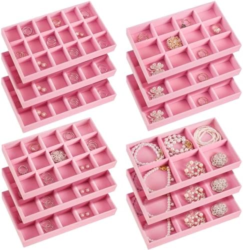 Junkin 12 Pcs Velvet Jewelry Organizer Tray, Stackable Storage by Junkin