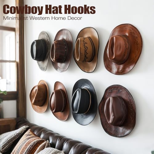 Aoodaily 2.8 Inch Hat Hooks for Wall - (8 Pack) Cowboy Hat Rack, Strong Adhesive Cap Holder, Organizer for Baseball Caps, Western Room Decor - Clear - Image 2