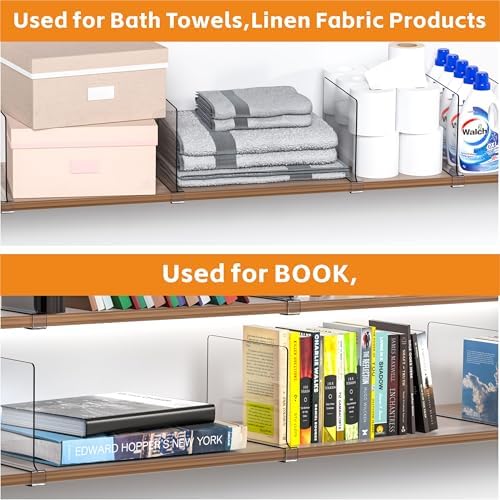 Yieach 10 Pack Clear Acrylic Shelf Divider for Closet Organization - 9.2″ Tall Closet Dividers for Wood Shelves,Cupboard,Vertical Shelf Separators in Closet for T-Shirt,Purse,Handbag,Sweater Organizer - Image 5