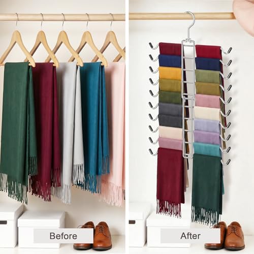 10 Tiers Scarf Organizer for Closet 360° Swivel Scarf Hanger Hijab Holder - Image 4