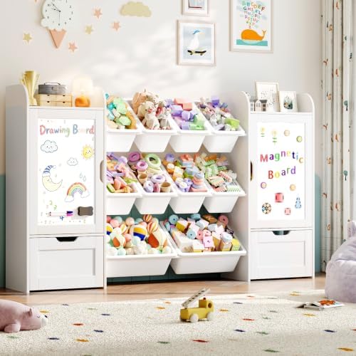 66" W Toy Organizer with 10 Toy Bins, Wooden Kids Bookshelf and Toy Storage by VortinT