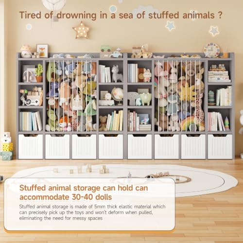 ONBRILL 3-in-1 Toy & Stuffed Animal Storage, 4 Movable Toy Chest, Grey - Image 6
