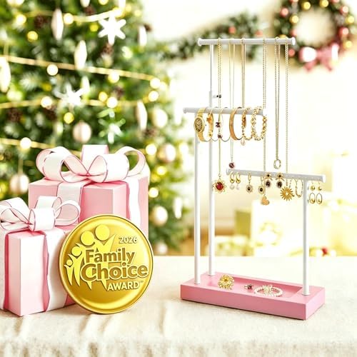SRIWATANA Pink & White Extra Tall Necklace Holder, Jewelry Display Stand - Image 4