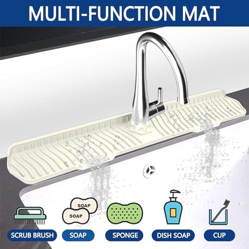Kitchen Sink Splash Guard Gen2-30" x 6'' Silicone Sink Mat Splash Guard fit for Countertop, Bathroom,Farmhouse,RV by EBIGIC (off white) - Image 3