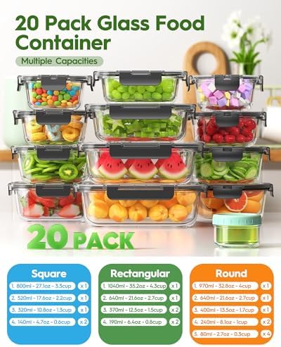 Canfanni 40 Piece Glass Food Storage Containers with Airtight Lids - Image 2