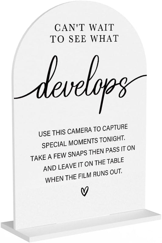 Acrylic Wedding Sign Can't Wait to See What Develops Sign for Wedding Wedding Signs for Ceremony Modern Calligraphy Arch Acrylic Table Top Sign for Wedding Reception and Event Party Table(white）