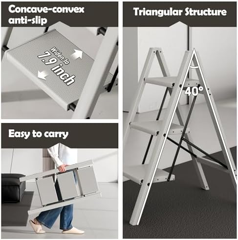 Taranta 3 Step Stool Foldable,Aluminum Step Ladder-Misty Gray - Image 4