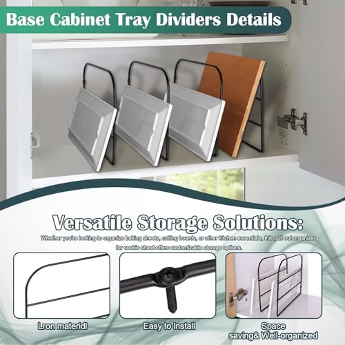 2 Pack Base Cabinet Tray Dividers 12x9 Inches Black Metal Sheet Rack Organizer Bakeware Container for Wall Base Kitchen Cabinets (2) - Image 3