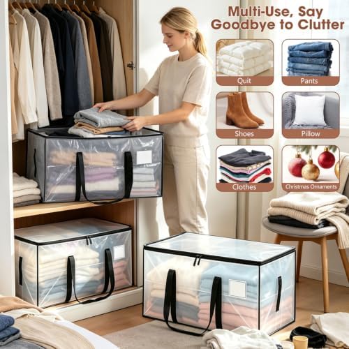 6Pcs Heavy Duty Extra Large Moving Bags Storage Totes Fold Flat Transparent - Image 4