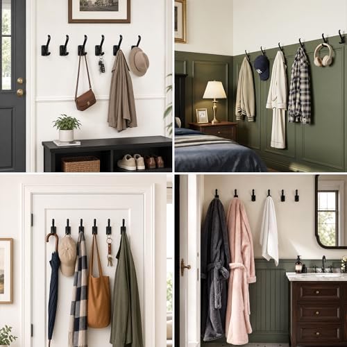 Coat Hooks Heavy Duty - Metal Wall Hooks Wall Mount with Concealed Screw Design Matte Black Hooks for Hanging Towel, Key, Robe, Scarf, Entryway Closet Mudroom Bathroom (8, Black) - Image 6