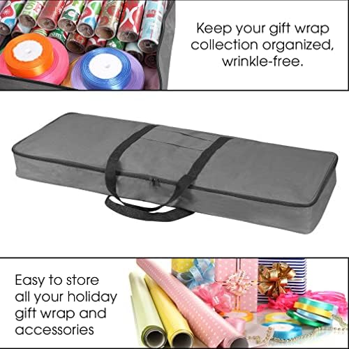 Christmas Wrapping Paper Storage Bag with Pockets | Gift Wrap Organizer Container | 37” x 14” x 4” | Underbed Durable Box Made of 600D Oxford Material (Gray) - Image 6