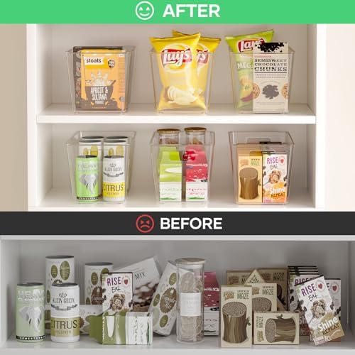6 Pack Clear Plastic Storage Bins with Handles, 11" Pantry Organizers, BPA-Free - Image 4