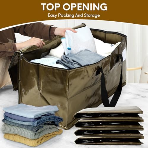 2-Pack Extra-Large Heavy-Duty Storage Totes with Reinforced Handles, Durable Zippers & Waterproof Material — Perfect for Space-Saving, Moving, Shipping and Travel (Smoked Gold) - Image 4