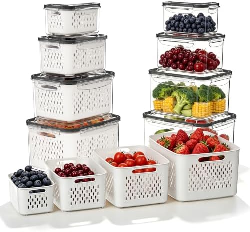 JOYZAN Fruit Storage Containers for Fridge with Airtight Lids 8 Pack by MakeYourHomeOrganizedTidy