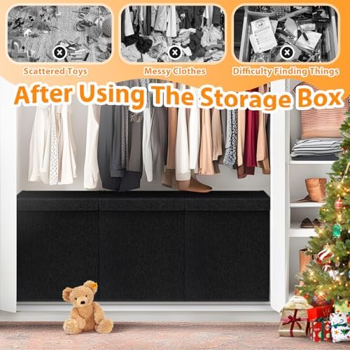 Large Toy Storage Box with Lid, Dividers, Collapsible Kids Toy Chest, Black - Image 5