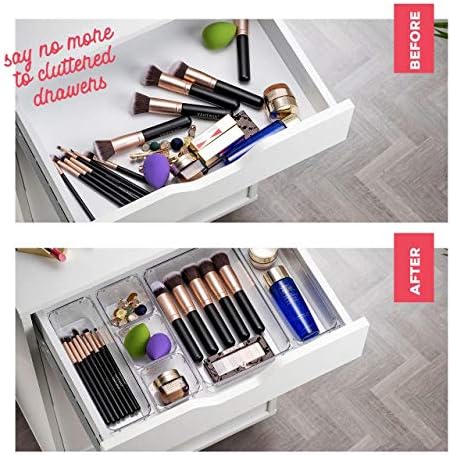 Seseno 25 PCS Clear Plastic Drawer Organizers Set, 4-Size Versatile Bathroom and Vanity Drawer Organizer Trays, Storage Bins for Makeup, Bedroom, Kitchen Gadgets Utensils and Office Accessories - Image 3