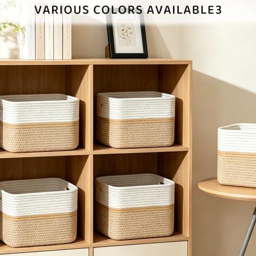 4 Pack Storage Baskets for Organizing, 13''Lx11''Wx8''H Woven Baskets for Storage Toys, Towels, Books, and Clothes, Cotton Rope Basket for Shelves with Handle - Image 4