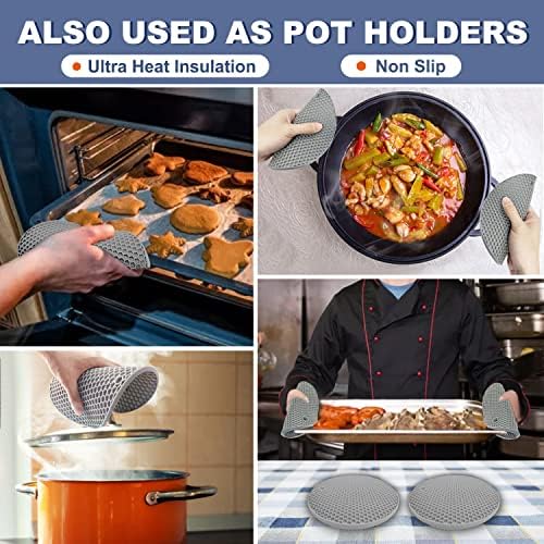 Silicone Trivet Mats - Walfos Heat Resistant Pot Holders Set, 4pcs 2 Sizes 7 Inch & 9 Inch, Multipurpose Non-Slip Hot Pads for Hot Pot, Hot Dishers, Jar Opener, Food Grade & BPA Free (Nordic Grey) - Image 3